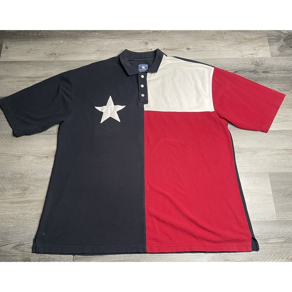 Vtg Texas Cotton Flag Polo Shirt Mens 2XL-3XL/No Size Tag Lone Star